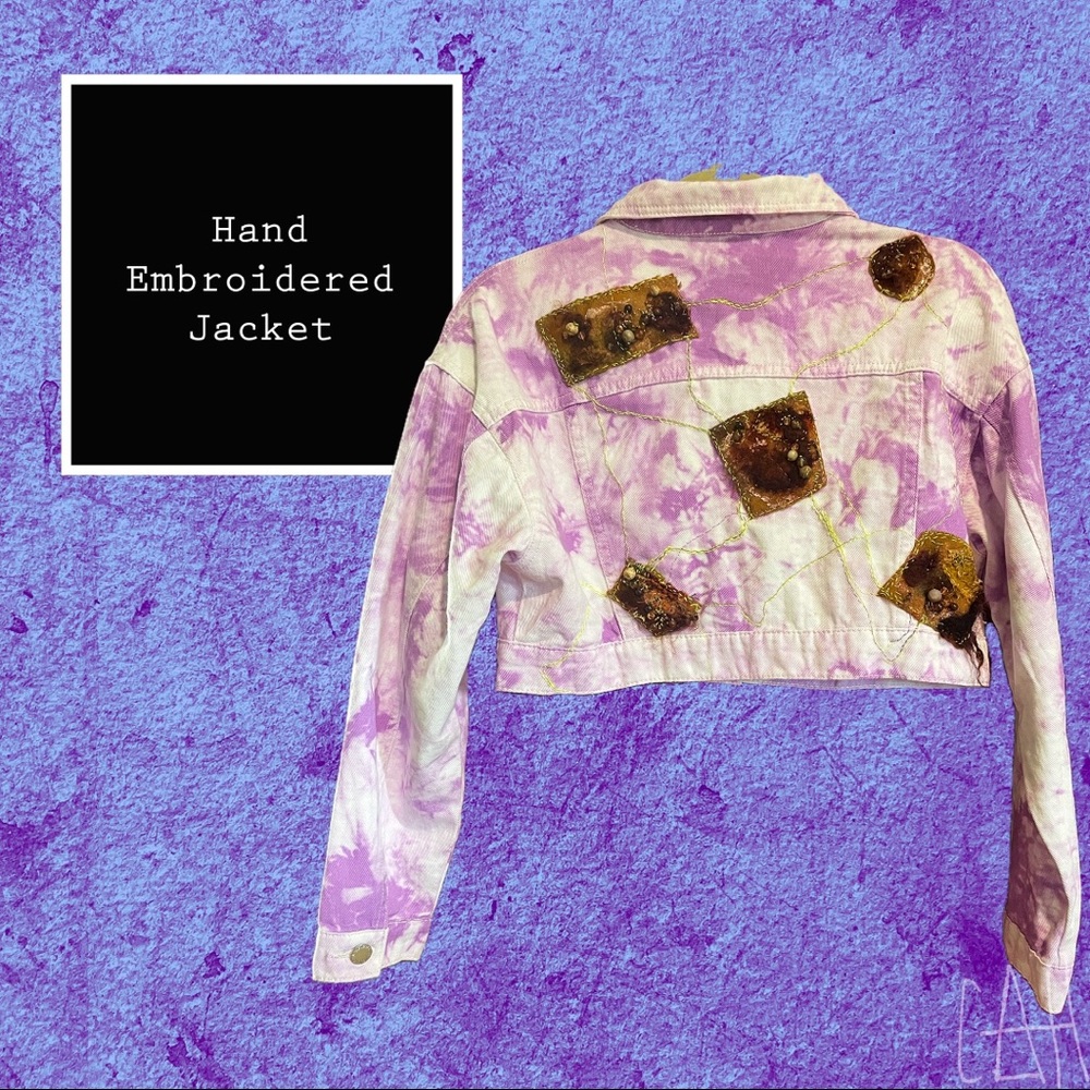 Hand embroidered + embellished jean style jacket